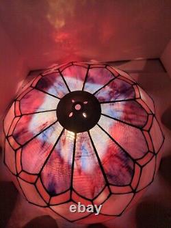 Large Vtg Stained Glass Lamp Shade Pink & Violet