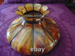 Large antique CURVED SLAG GLASS LAMP SHADE 16 panel11 1/4 tall x 21 round
