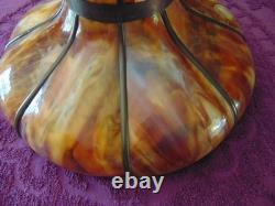 Large antique CURVED SLAG GLASS LAMP SHADE 16 panel11 1/4 tall x 21 round