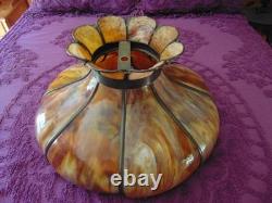 Large antique CURVED SLAG GLASS LAMP SHADE 16 panel11 1/4 tall x 21 round