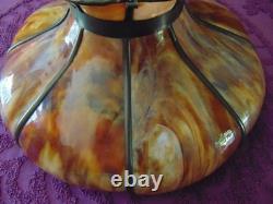 Large antique CURVED SLAG GLASS LAMP SHADE 16 panel11 1/4 tall x 21 round