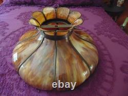 Large antique CURVED SLAG GLASS LAMP SHADE 16 panel11 1/4 tall x 21 round