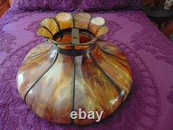 Large antique CURVED SLAG GLASS LAMP SHADE 16 panel11 1/4 tall x 21 round