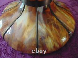 Large antique CURVED SLAG GLASS LAMP SHADE 16 panel11 1/4 tall x 21 round