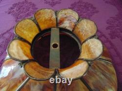 Large antique CURVED SLAG GLASS LAMP SHADE 16 panel11 1/4 tall x 21 round