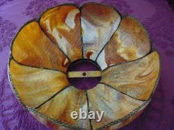 Large antique CURVED SLAG GLASS LAMP SHADE 16 panel11 1/4 tall x 21 round
