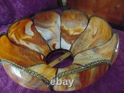 Large antique CURVED SLAG GLASS LAMP SHADE 16 panel11 1/4 tall x 21 round