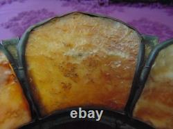 Large antique CURVED SLAG GLASS LAMP SHADE 16 panel11 1/4 tall x 21 round