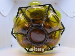 Large vintage Venetian blown glass ceiling shade mid century design amber
