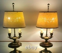 Laura Ashley Vintage Brass Pair Table Lamps & Shades French Bouillotte Style GC