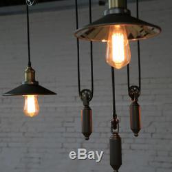 Loft Vintage Pulley Adjustable Ceiling Light 3 Lights Mirror Hanging Lamp Shade