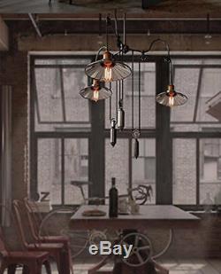Loft Vintage Pulley Adjustable Ceiling Light 3 Lights Mirror Hanging Lamp Shade