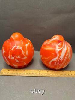Lot 2 Orange Marble Lamp Shades Globes Retro Vintage MCM Modern