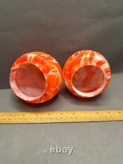 Lot 2 Orange Marble Lamp Shades Globes Retro Vintage MCM Modern