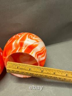 Lot 2 Orange Marble Lamp Shades Globes Retro Vintage MCM Modern