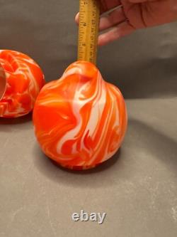 Lot 2 Orange Marble Lamp Shades Globes Retro Vintage MCM Modern