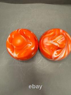 Lot 2 Orange Marble Lamp Shades Globes Retro Vintage MCM Modern