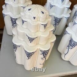 Lot Of 6 Large Vtg Milk Glass Art Deco Skyscraper B-day Cake Light Globes/shades