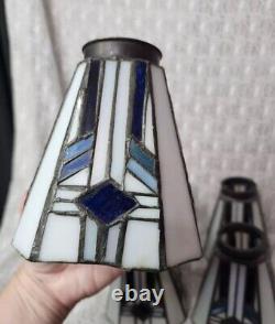 Lot Of 6 Vintage Tiffany Style Leaded Stained Glass Lamp Shades Art Deco Look