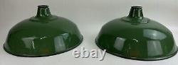 Lot of 2 GREEN Enamel LIGHT SHADES 16INDUSTRIAL BARN STATION VINTAGE