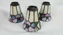 Lot of 3 Stained Glass Tiffany Style Pendant Lamp Shade Set Jeweled 5