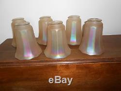 Lot of 6 Antique Vintage NUART Art Glass Iridescent Lamp Shades