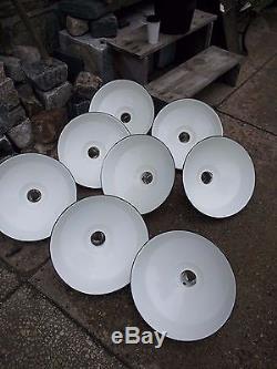 Lot of 8 Vintage 16 White Porcelain Enamel Industrial Lamp Shades C1609
