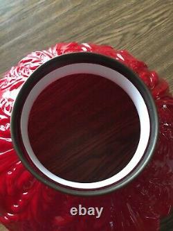 Lrg Vtg Red Cased Fern Pattern Parlor Lamp Shade, Hanging, 13 1/2 Fit, Mint