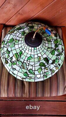 MASSIVE 21 Vintage Arts & Crafts Green Slag Glass Lamp Shade Hanging Lamp
