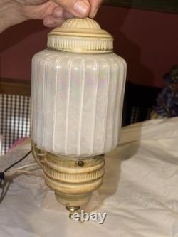 MCM Light Fixture Opal Iridescent Pearl White Glass Cover With Receptacle! Rare