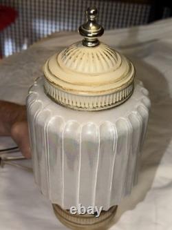 MCM Light Fixture Opal Iridescent Pearl White Glass Cover With Receptacle! Rare