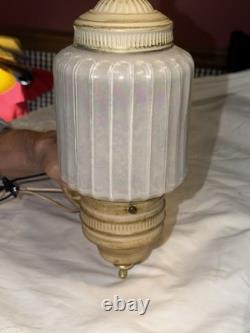 MCM Light Fixture Opal Iridescent Pearl White Glass Cover With Receptacle! Rare