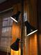 Mcm Vintage Tension Pole Floor Lamp Adjustable Black Pierced Metal Cone Shades