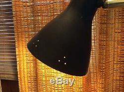 MCM Vintage Tension Pole Floor Lamp Adjustable Black Pierced Metal Cone Shades