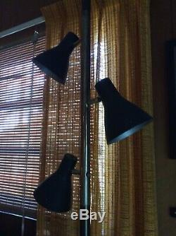 MCM Vintage Tension Pole Floor Lamp Adjustable Black Pierced Metal Cone Shades