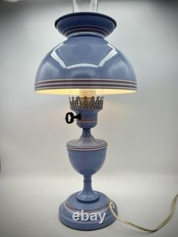 MCM Vintage Tole Ware Toleware Periwinkle Blue Table Hurricane Lamp 19 Works
