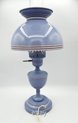 MCM Vintage Tole Ware Toleware Periwinkle Blue Table Hurricane Lamp 19 Works