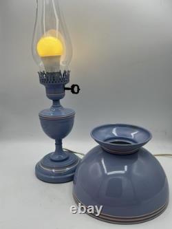 MCM Vintage Tole Ware Toleware Periwinkle Blue Table Hurricane Lamp 19 Works