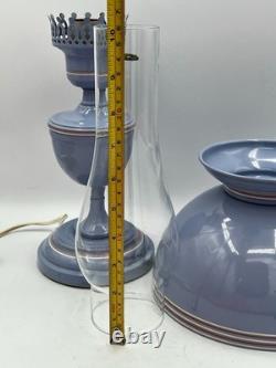 MCM Vintage Tole Ware Toleware Periwinkle Blue Table Hurricane Lamp 19 Works