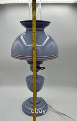 MCM Vintage Tole Ware Toleware Periwinkle Blue Table Hurricane Lamp 19 Works