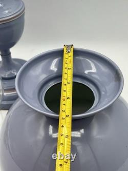 MCM Vintage Tole Ware Toleware Periwinkle Blue Table Hurricane Lamp 19 Works