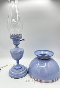 MCM Vintage Tole Ware Toleware Periwinkle Blue Table Hurricane Lamp 19 Works