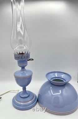 MCM Vintage Tole Ware Toleware Periwinkle Blue Table Hurricane Lamp 19 Works
