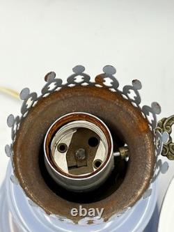 MCM Vintage Tole Ware Toleware Periwinkle Blue Table Hurricane Lamp 19 Works