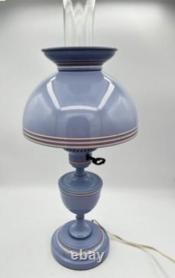 MCM Vintage Tole Ware Toleware Periwinkle Blue Table Hurricane Lamp 19 Works