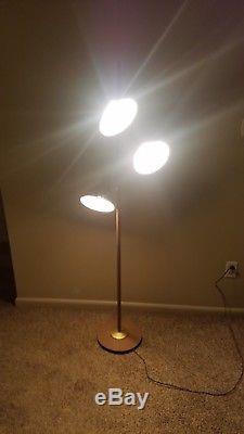 MCM Vtg Floor Lamp 3 Bell Bullet Shades Brass Brown Body 64 Tall with Diffusers