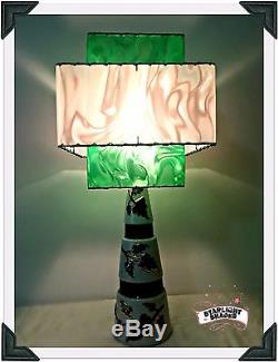 MCM-style lampshade 3-tier in Cream and Green Retro, Vintage, Atomic decor