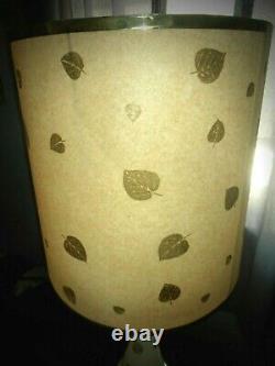 MCM vtg Mid Century atomic lamp w matching fiberglass shade toile / leaf motif
