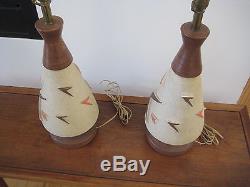 MID Century Vintage Atomic Large Ceramic Lamps With Shades