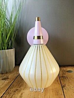 MID Century Designer Pink Bakelite 60's Gold Striped Shade Wall Light Lamp Retro